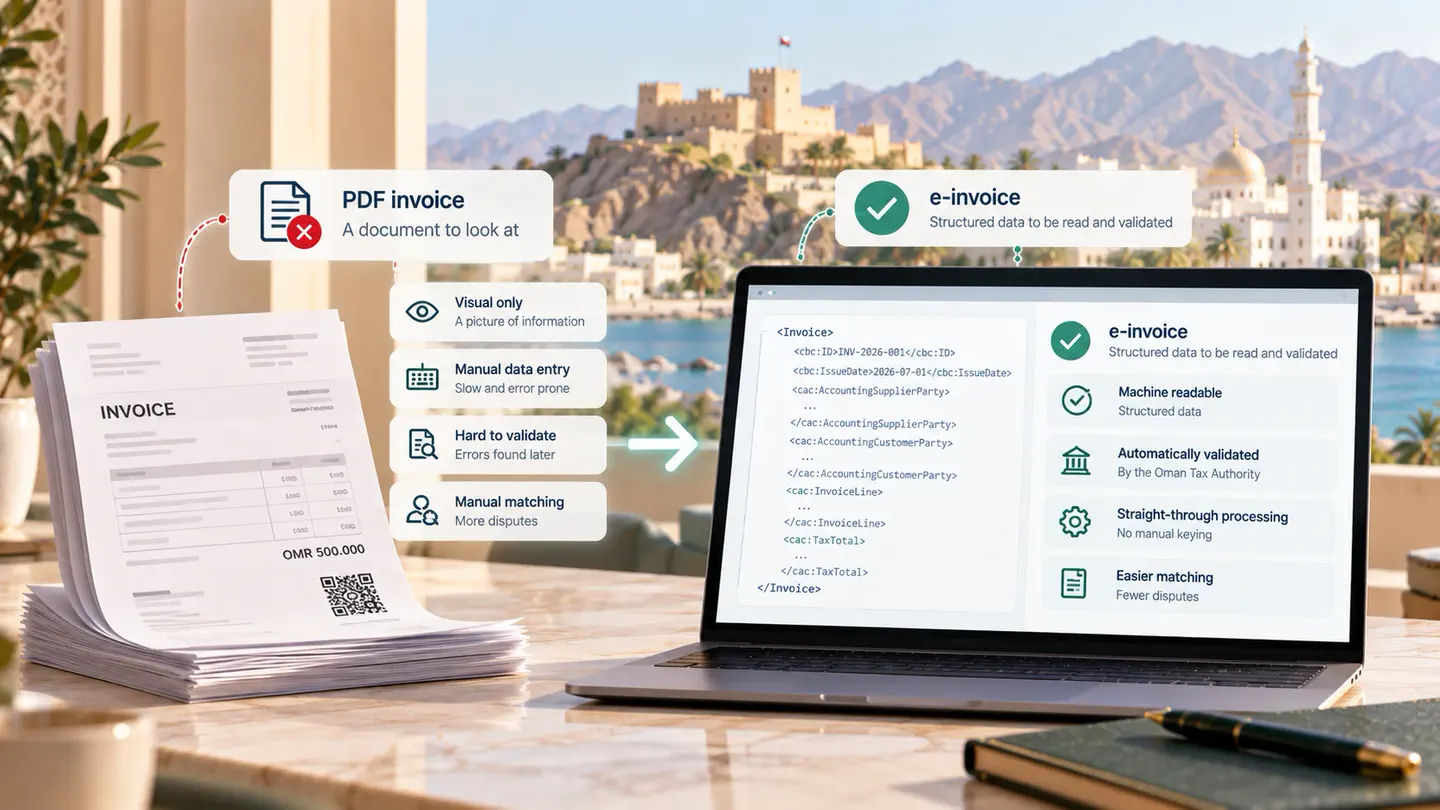 What counts as an e-invoice in Oman, and what doesn't